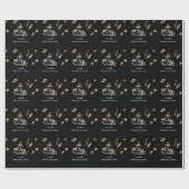 Goud zwart glitter voeg naam verjaardagsdatum jaar cadeaupapier (Vlak)