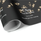 Goud zwart glitter voeg naam verjaardagsdatum jaar cadeaupapier (Rol Hoek)