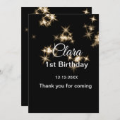 Goud zwart glitter voeg naam verjaardagsdatum jaar feestdagenkaart (Voorkant / Achterkant)