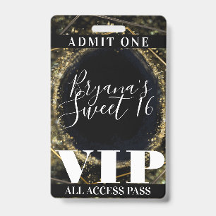 Goud Zwart Glitterende Lichten Glam Sweet 16 VIP P Badge