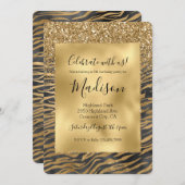 Goud Zwart Glitzy Glitter Sparkle Zebra Print Kaart (Voorkant / Achterkant)