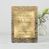 Goud Zwart Glitzy Glitter Sparkle Zebra Print Kaart (Staand voorkant)