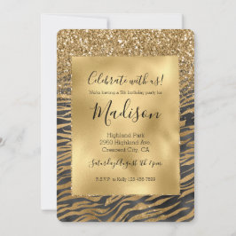 Goud Zwart Glitzy Glitter Sparkle Zebra Print Kaart