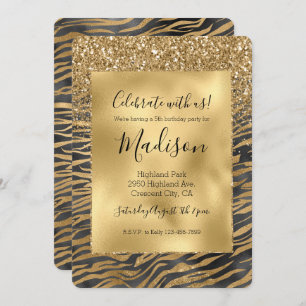 Goud Zwart Glitzy Glitter Sparkle Zebra Print Kaart