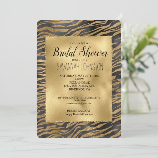Goud Zwart Glitzy Glitter Sparkle Zebra Print Kaart (Staand voorkant)