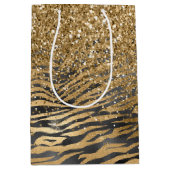 Goud Zwart Glitzy Glitter Sparkle Zebra Print Medium Cadeauzakje (Voorkant)