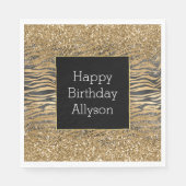 Goud Zwart Glitzy Glitter Sparkle Zebra Print Servet (Voorkant)