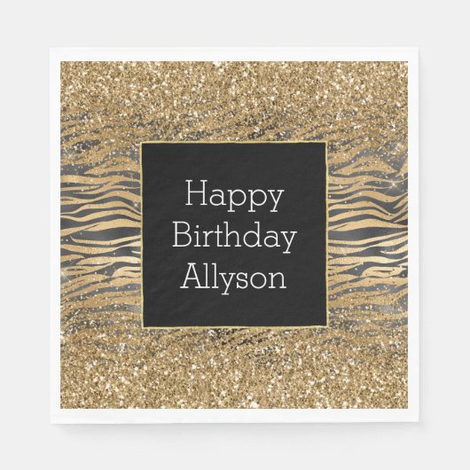 Goud Zwart Glitzy Glitter Sparkle Zebra Print Servet (Voorkant)