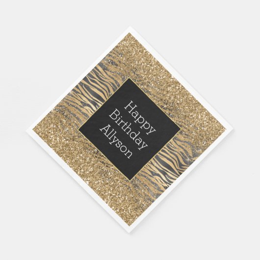 Goud Zwart Glitzy Glitter Sparkle Zebra Print Servet (Hoek)
