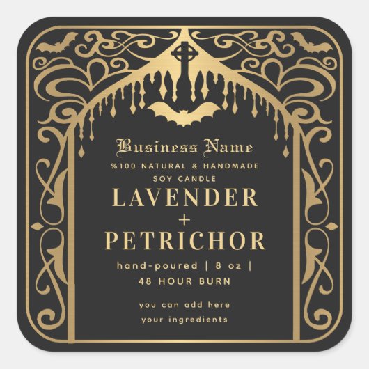 Goud Zwart Gotische Vampier Kaars Product Label (Voorkant)