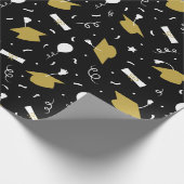 Goud Zwart Graduation Cap Toss Wrapping Papier (Hoek)