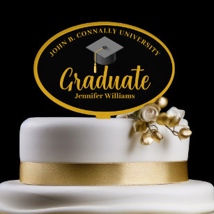 Goud Zwart Graduation Party Custom 2024 Afstuderen Cake Topper