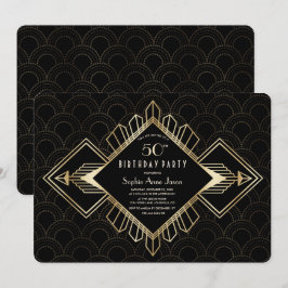 Goud Zwart Great Gatsby Verjaardagsfeest in Vintag Kaart