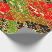 Goud Zwart Groen Japans Kimono Bloemen Decoupage Cadeaupapier (Hoek)
