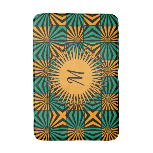 Goud Zwart Groen Modern Geometrisch Monogram Badmat (Voorkant Verticaal)