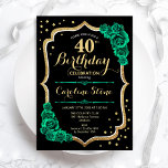 Goud Zwart Groen Rozen 40e Verjaardag Kaart<br><div class="desc">Uitnodiging voor het 40e verjaardagsfeestje. Elegant floral smaragdgroen ontwerp met faux glitter goud,  rozen en script lettertype. Perfect voor een stijlvolle vrouwendag. Kan voor om het even welke leeftijd worden aangepast! Gedrukte Zazzle-uitnodigingen of direct download digitale afdrukbare sjabloon.</div>