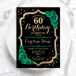 Goud Zwart Groen Rozen 60e Verjaardag Kaart<br><div class="desc">Uitnodiging voor het 60e verjaardagsfeestje. Elegant floral smaragdgroen ontwerp met faux glitter goud,  rozen en script lettertype. Perfect voor een stijlvolle vrouwendag. Kan voor om het even welke leeftijd worden aangepast! Gedrukte Zazzle-uitnodigingen of direct download digitale afdrukbare sjabloon.</div>