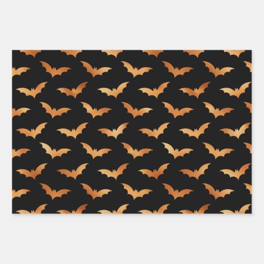 Goud Zwart Halloween Spider Pompoen & Vleermuizen Inpakpapier Vel (Voorkant 2)