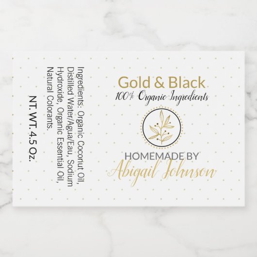 Goud & Zwart Handgemaakte Zelfgemaakte Zeep | Scru Voedselcontainer Etiket (Enkel label)