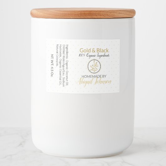 Goud & Zwart Handgemaakte Zelfgemaakte Zeep | Scru Voedselcontainer Etiket (Voorkant)