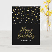 Goud & Zwart Happy Birthday Custom Naam Groet Kaart (Gele Bloem)