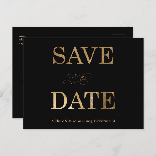 Goud & Zwart Hedendaags Sla de datum op Briefkaart (Voorkant / Achterkant)