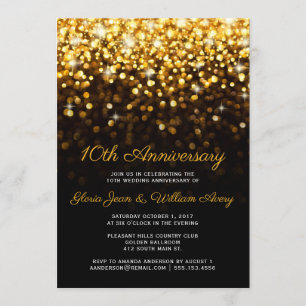 Goud Zwart Hollywood Glam 10e Huwelijksjubileum Kaart