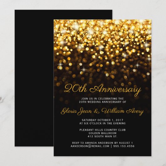 Goud Zwart Hollywood Glam 20ste huwelijksverjaarda Kaart (Voorkant / Achterkant)