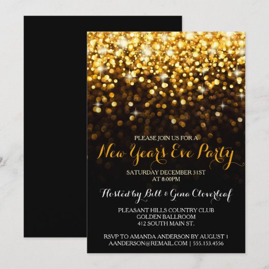 Goud Zwart Hollywood Glam Oudejaarsavond Party Kaart (Voorkant / Achterkant)