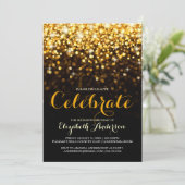 Goud Zwart Hollywood Glam Sweet Zestien Uitnodigin Kaart (Staand voorkant)