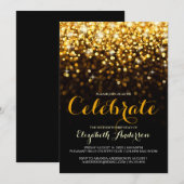 Goud Zwart Hollywood Glam Sweet Zestien Uitnodigin Kaart (Voorkant / Achterkant)