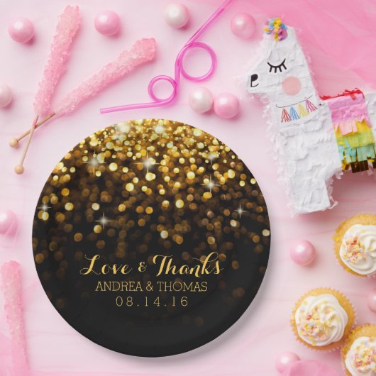 Goud Zwart Hollywood Glitz Glam Bruiloft Borden Papieren Bordje (Feest)