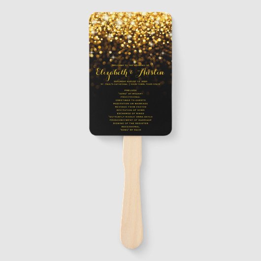 Goud Zwart Hollywood Glitz Glam Bruiloft Programma Handwaaier (Voorkant)