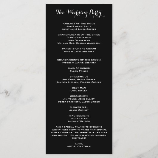 Goud Zwart Hollywood Glitz Glam Bruiloft Programma Programmakaart (Achterkant)