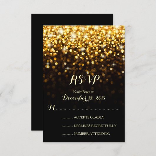 Goud Zwart Hollywood Glitz Glam Bruiloft RSVP (Voorkant / Achterkant)