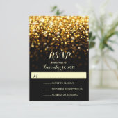 Goud Zwart Hollywood Glitz Glam Bruiloft RSVP Kaartje (Staand voorkant)