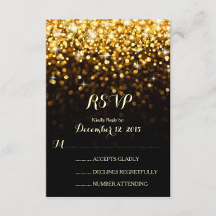 Goud Zwart Hollywood Glitz Glam Bruiloft RSVP Kaartje