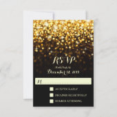 Goud Zwart Hollywood Glitz Glam Bruiloft RSVP Kaartje (Voorkant)