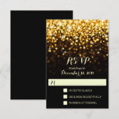 Goud Zwart Hollywood Glitz Glam Bruiloft RSVP Kaartje (Voorkant / Achterkant)