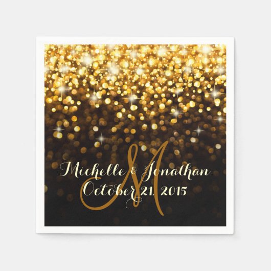 Goud Zwart Hollywood Glitz Glam Bruiloft Servet (Voorkant)