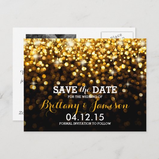 Goud Zwart Hollywood Glitz Glam Save the Date Aankondigingskaart (Voorkant / Achterkant)