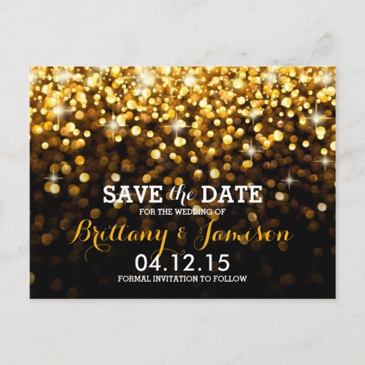 Goud Zwart Hollywood Glitz Glam Save the Date Aankondigingskaart (Voorkant)