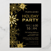 Goud & Zwart Houndstooth & Sneeuwvlokken Vakantie  Folie Uitnodiging (Voorkant)