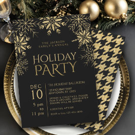 Goud & Zwart Houndstooth Sneeuwvlokken Vakantie Gl Kaart