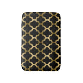 Goud & Zwart Ikat Quatrefoil geometrisch patroon Badmat (Voorkant Verticaal)
