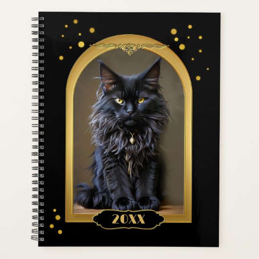 Goud Zwart Kat Art Deco Planner (Voorkant)