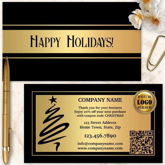 Goud Zwart Kerst Feestdagen Dank u Visitekaartje