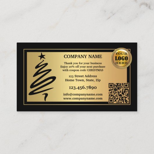 Goud Zwart Kerst Feestdagen Dank u Visitekaartje (Achterkant)