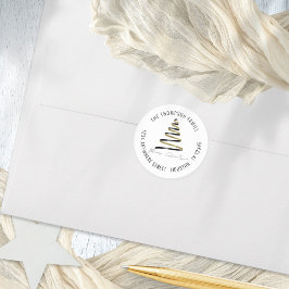 Goud Zwart Kerstboom Retournaam Adres Ronde Sticker