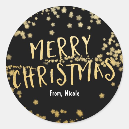 Goud & Zwart KERSTFEES Sterren Vakantie Sticker (Voorkant)